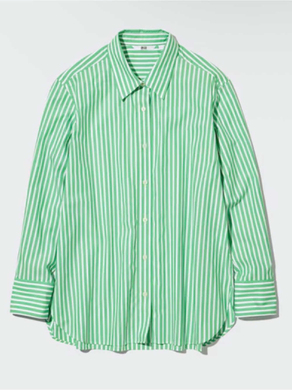 Uniqlo Green & White Vertical Stripe Dress Shirt